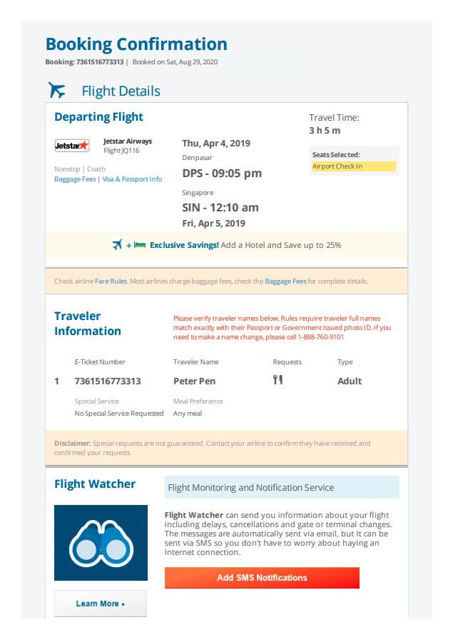 Booking flight ticket